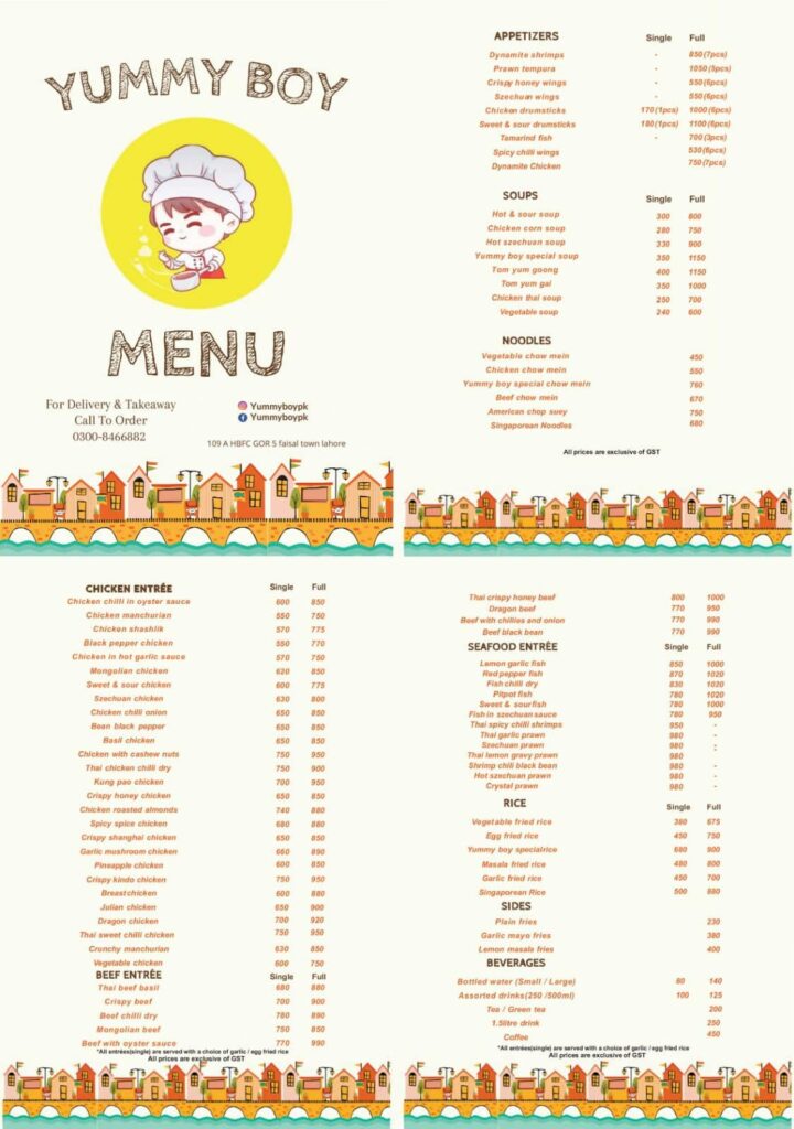 Yummy Boy Menu