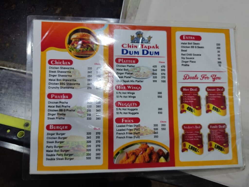 Chin Tapak Dum Dum  Menu