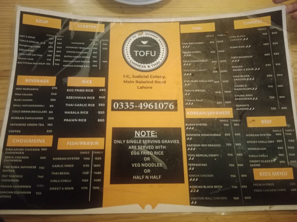 TOFU Menu