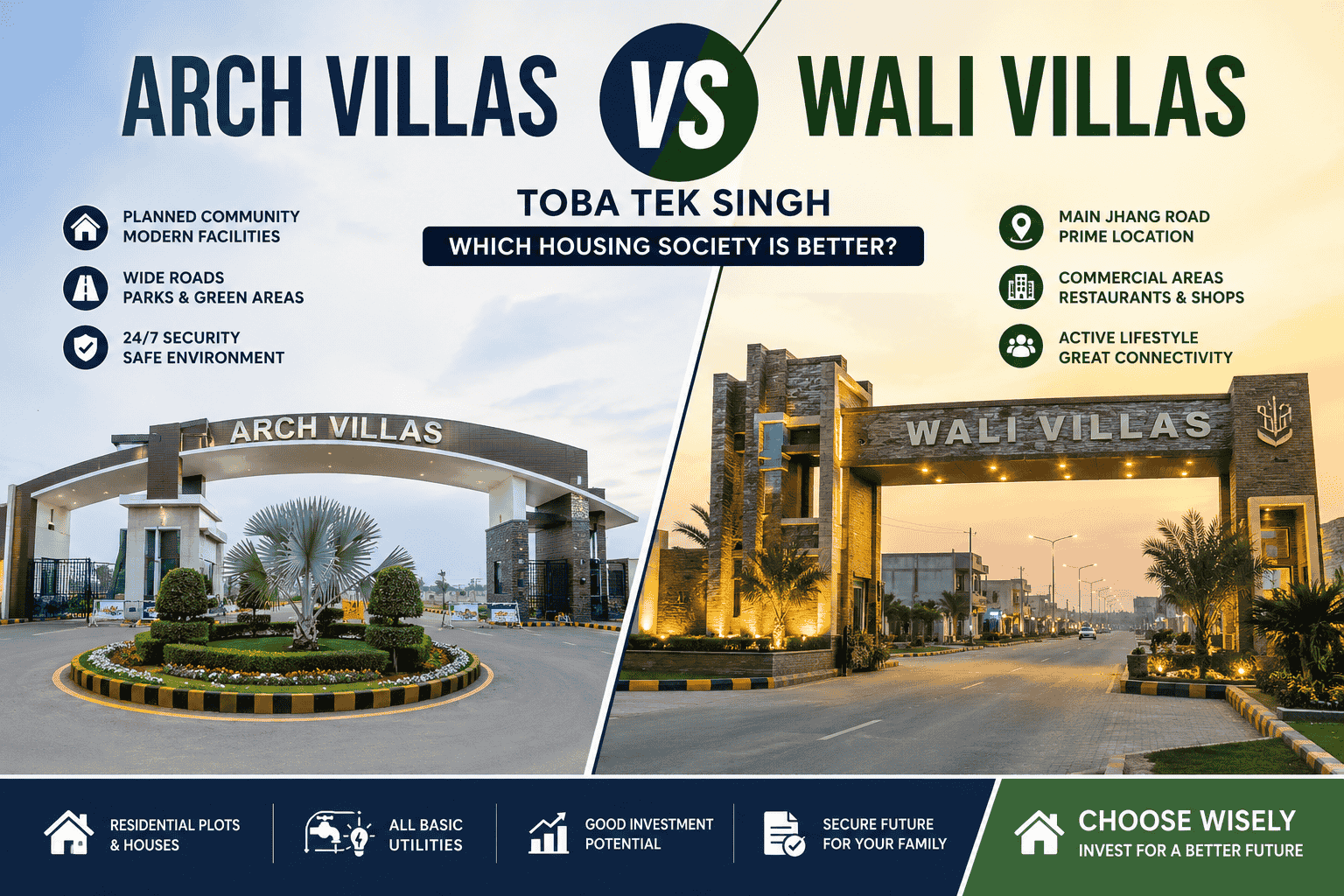 Arch Villas vs Wali Villas Toba Tek Singh housing society comparison