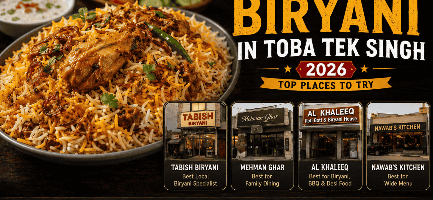 Best biryani in Toba Tek Singh 2026 featuring Tabish Biryani and Mehman Ghar