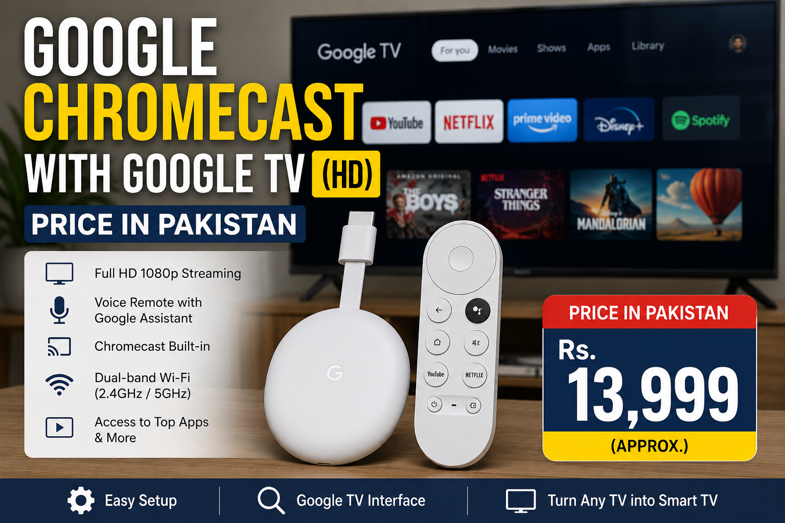 Google Chromecast with Google TV HD price in Pakistan with remote and smart TV streaming apps